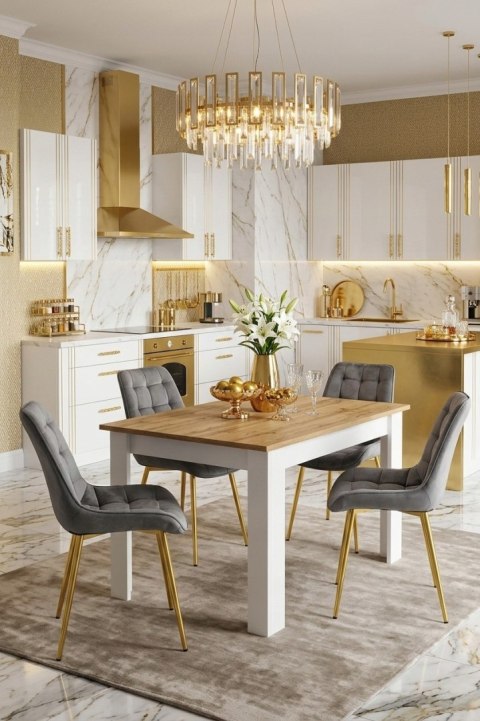 KRZESŁO TAPICEROWANE MODUM, SZARE, WELUROWE, DO SALONU, JADALNI, ZŁOTE