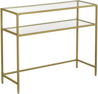KONSOLA STOLIK LUVIA, ZŁOTY, SZKLANY, LOFT, DO SALONU, Z PÓŁKĄ, 100 CM