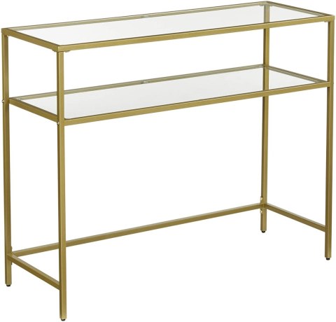 KONSOLA STOLIK LUVIA, ZŁOTY, SZKLANY, LOFT, DO SALONU, Z PÓŁKĄ, 100 CM