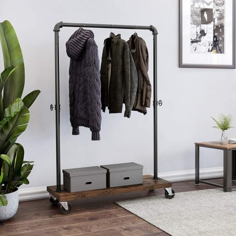 WIESZAK NA UBRANIA ORDRE, STOJĄCY, NA KÓŁKACH, Z PÓŁKĄ, LOFT, METALOWY