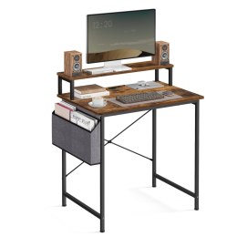 BIURKO KOMPUTEROWE LOFT RUSTYKALNE RUSTIQUE, Z TORBĄ, BRĄZOWE, CZARNE, 80CM