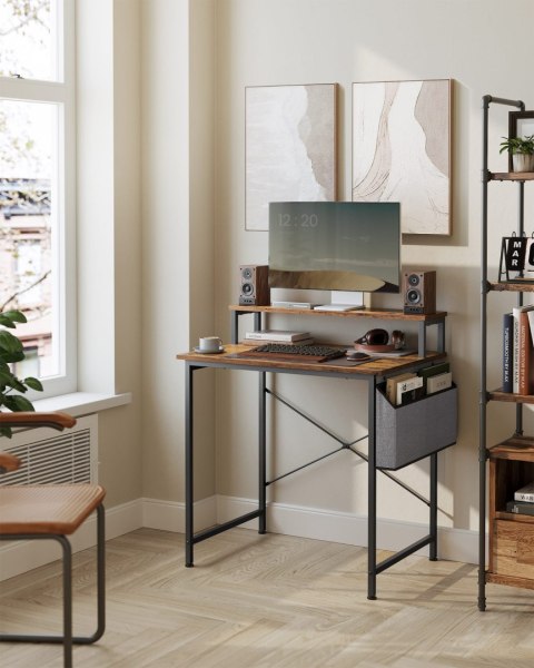 BIURKO KOMPUTEROWE LOFT RUSTYKALNE RUSTIQUE, Z TORBĄ, BRĄZOWE, CZARNE, 80CM
