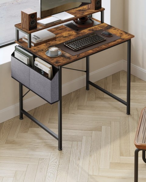 BIURKO KOMPUTEROWE LOFT RUSTYKALNE RUSTIQUE, Z TORBĄ, BRĄZOWE, CZARNE, 80CM