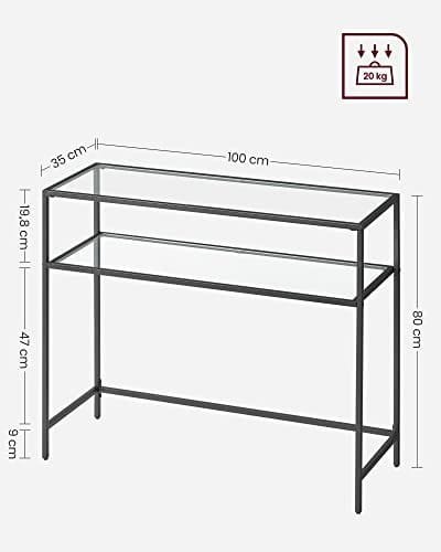 KONSOLA SZKLANA VITREUM, STOLIK KAWOWY, LOFT, CZARNY, DO SALONU, Z PÓŁKĄ