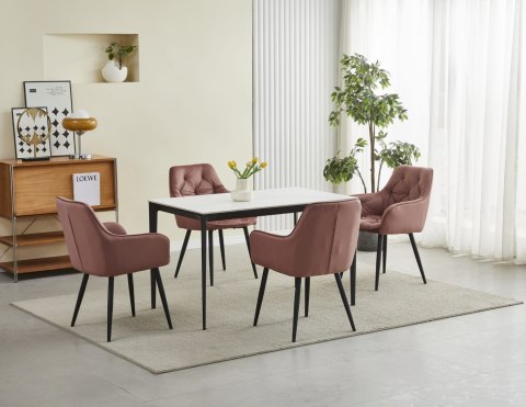 KRZESŁO TAPICEROWANE RÓŻOWE ELEGANZA, WELUROWE, DO SALONU, JADALNI, VELVET