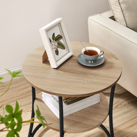 STOLIK KAWOWY OKRĄGŁY RUSTIQUE, LAWA, LOFT, DO SALONU, Z PÓŁKĄ, CZARNY