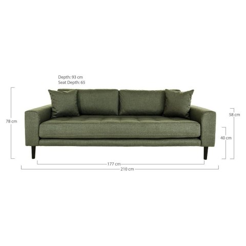 Sofa trzyosobowa Lido Intesi skandynawska zielona tapicerowana z podłokietnikami do salonu ( Rozmiar: uniwersalny )