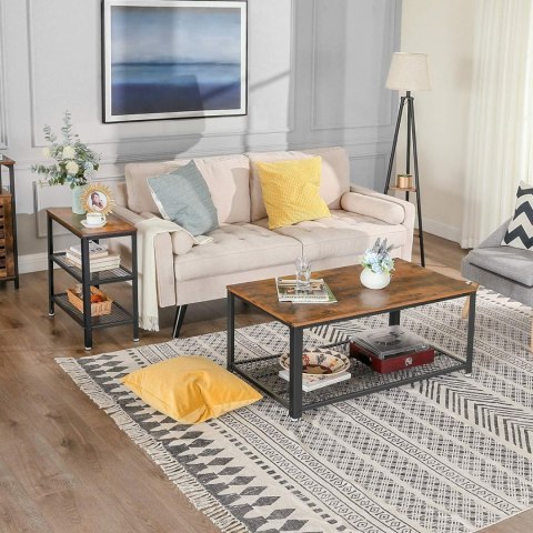 STOLIK KAWOWY, ŁAWA SOLEIL, LOFT, Z PÓŁKĄ, CZARNY, DO SALONU, 60 CM