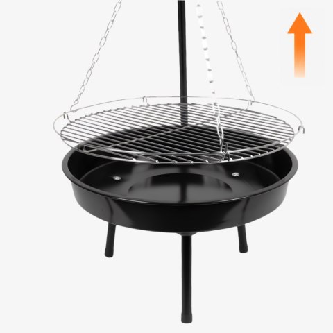 Grill ogrodowy węglowy zawieszany, regulowana wysokość 32-66/150 cm, ruszt stal chromowana, misa stal emaliowana, czarny, 50 cm