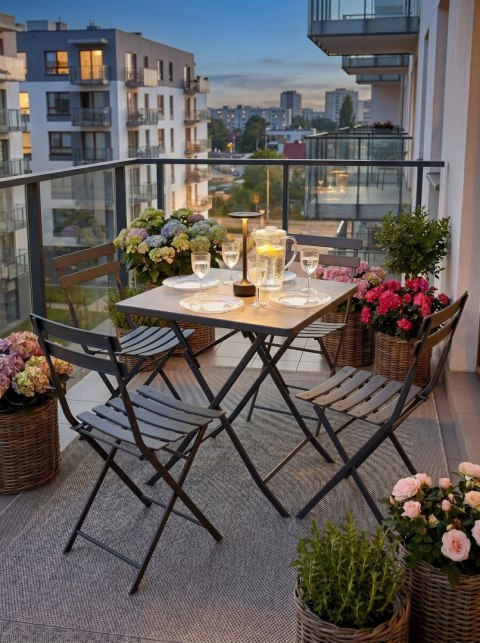 METALOWE SKŁADANE KRZESŁO LOFT, CIEMNE SZARE, DO KUCHNI, NA BALKON, SOLIDNE