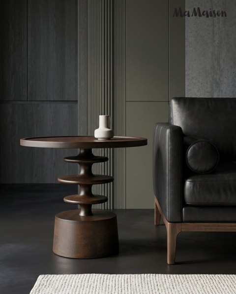 STOLIK KAWOWY LAWA OKRĄGŁY ANELLO, DO SALONU, LOFT, BRĄZOWY, 60 CM