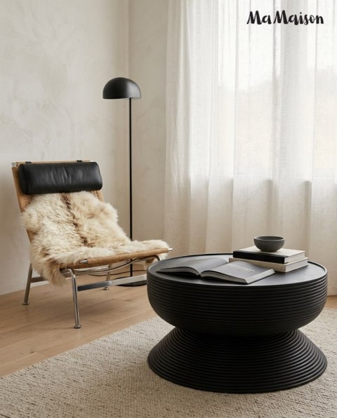 STOLIK KAWOWY MONOLITH, CZARNY, OKRĄGŁY, DO SALONU, LOFT, LAWA, STÓŁ, 75CM