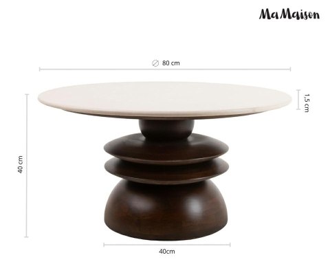STOLIK KAWOWY ANIMA, ŁAWA, OKRĄGŁY, BIAŁY MARMUR, LOFT, 80 CM, DO SALONU