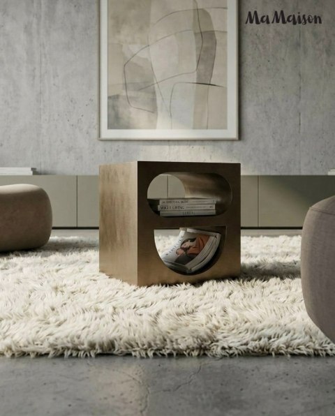 STOLIK KAWOWY LAWA AUREO, ZŁOTY, DO SALONU, LOFT, SZCZOTKOWANY, 55 CM
