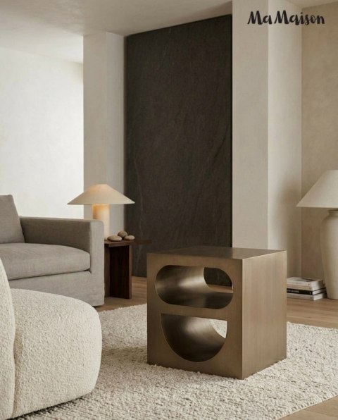 STOLIK KAWOWY LAWA AUREO, ZŁOTY, DO SALONU, LOFT, SZCZOTKOWANY, 55 CM