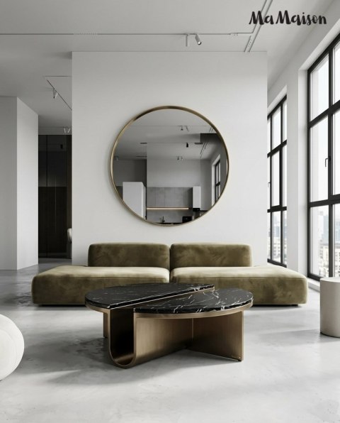 STOLIK KAWOWY ŁAWA LUSSO, CZARNY MARMUR, ZŁOTY, LOFT, DO SALONU, PÓŁKĄ