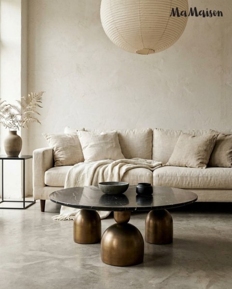 STOLIK KAWOWY, ŁAWA LUCENTE, OKRĄGŁY, CZARNY, ZŁOTY, DO SALONU, LOFT, 115CM
