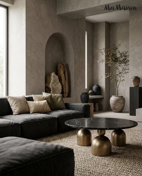 STOLIK KAWOWY, ŁAWA LUCENTE, OKRĄGŁY, CZARNY, ZŁOTY, DO SALONU, LOFT, 115CM