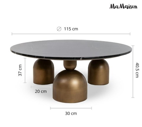 STOLIK KAWOWY, ŁAWA LUCENTE, OKRĄGŁY, CZARNY, ZŁOTY, DO SALONU, LOFT, 115CM