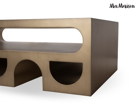 STOLIK KAWOWY LAWA ORORE, STÓŁ DO SALONU, LOFT, ZŁOTY SZCZOTKOWANY, 130 CM