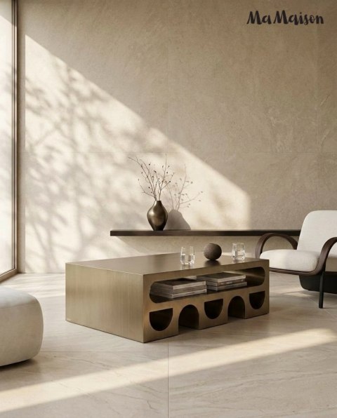 STOLIK KAWOWY LAWA ORORE, STÓŁ DO SALONU, LOFT, ZŁOTY SZCZOTKOWANY, 130 CM
