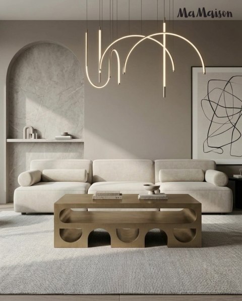 STOLIK KAWOWY LAWA ORORE, STÓŁ DO SALONU, LOFT, ZŁOTY SZCZOTKOWANY, 130 CM