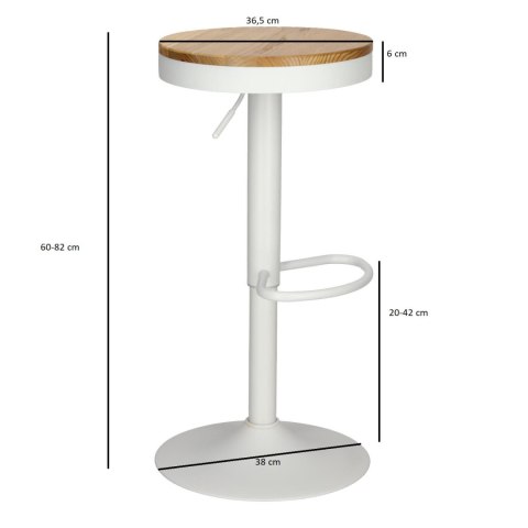 HOKER REGULOWANY PIVOT, STOŁEK BAROWY, LOFT, BIAŁY, DREWNO, OBROTOWY, WYSPA