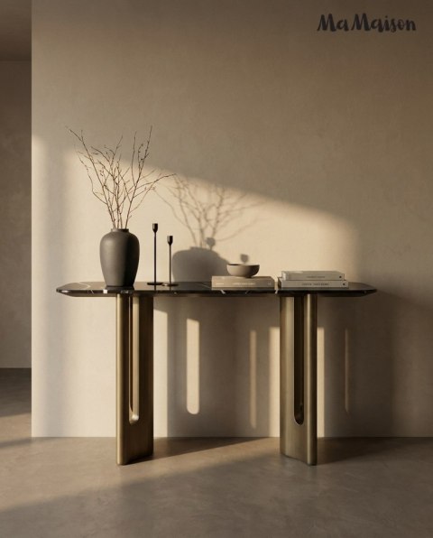 KONSOLA LUSSUOSO, STÓŁ, CZARNY, 150 CM, LOFT, DO SALONU, STOLIK, ZŁOTA