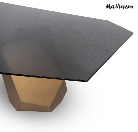 STÓŁ JADALNIANY AURORO, 240 CM, SZKLANY BLAT, CZARNY, ZŁOTY, GLAMOUR, METAL