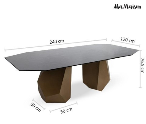 STÓŁ JADALNIANY AURORO, 240 CM, SZKLANY BLAT, CZARNY, ZŁOTY, GLAMOUR, METAL