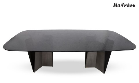 STÓŁ JADALNIANY SAHARA 240 CM, CZARNY, SZKŁO HARTOWANE, NOWOCZESNY, LOFT