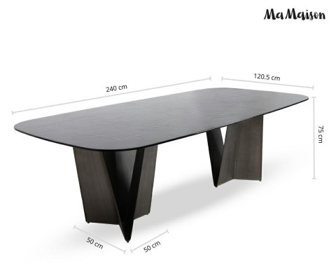 STÓŁ JADALNIANY SAHARA 240 CM, CZARNY, SZKŁO HARTOWANE, NOWOCZESNY, LOFT