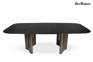 STÓŁ JADALNIANY AURUM, CZARNY MARMUR, ZŁOTY, 240X120 CM, SALON, GLAMOUR