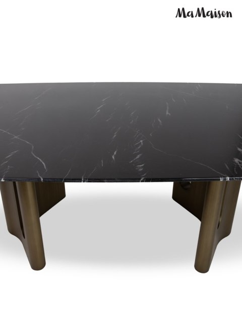 STÓŁ JADALNIANY AURUM, CZARNY MARMUR, ZŁOTY, 240X120 CM, SALON, GLAMOUR