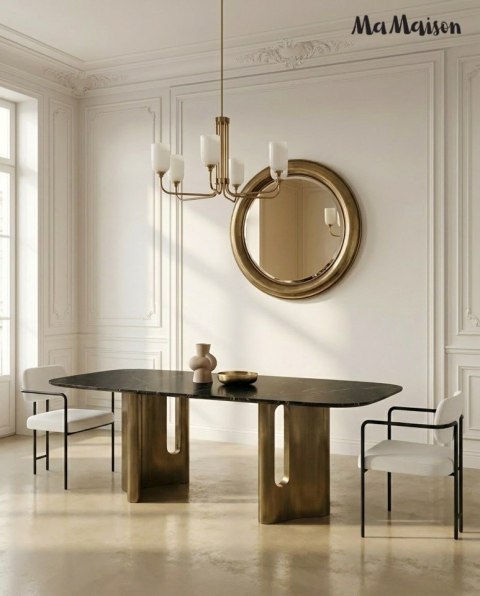 STÓŁ JADALNIANY AURUM, CZARNY MARMUR, ZŁOTY, 240X120 CM, SALON, GLAMOUR