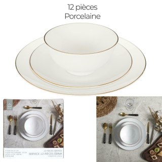 SERWIS OBIADOWY PORCELANOWY LUMINOSO, 12 ELEMENTÓW, 4 OSOBY, BIAŁO-ZŁOTY