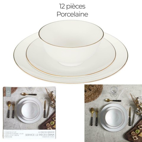 SERWIS OBIADOWY PORCELANOWY LUMINOSO, 12 ELEMENTÓW, 4 OSOBY, BIAŁO-ZŁOTY