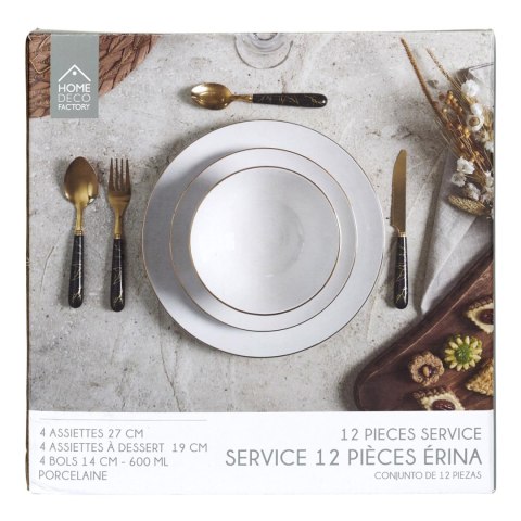 SERWIS OBIADOWY PORCELANOWY LUMINOSO, 12 ELEMENTÓW, 4 OSOBY, BIAŁO-ZŁOTY