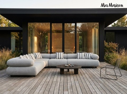 MaMaison sofa narożna ogrodowa ALEXANDER szara (poduszki i pokrowiec w zestawie)