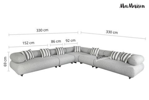 MaMaison sofa narożna ogrodowa ALEXANDER szara (poduszki i pokrowiec w zestawie)