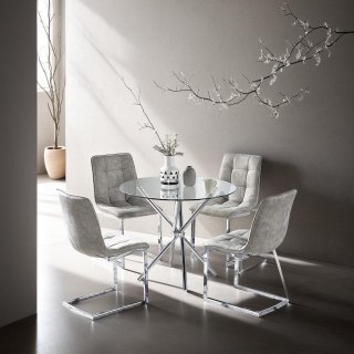 STÓŁ OKRĄGŁY AURA, SZKLANY, 80CM, DO SALONU, KUCHNI, SZKŁO HARTOWANE, CHROM