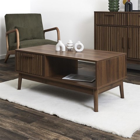 STOLIK KAWOWY ŁAWA BELLAGIO, DO SALONU, LOFT, Z SZUFLADĄ, 100 CM, ORZECH