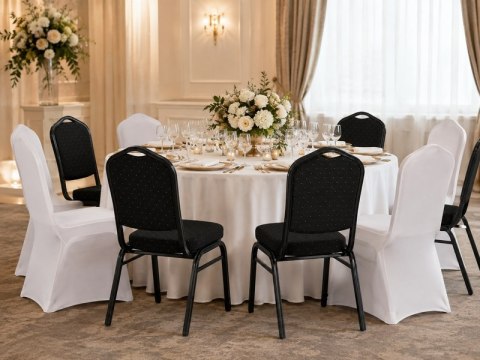 Zestaw 2 krzeseł bankietowych HERON czarny + 2 pokrowce WEDING białe