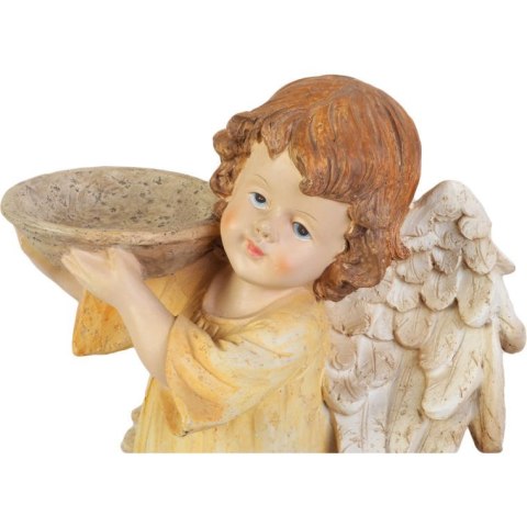 Anioł Dekoracyjny ze Świecznikiem w Kolorze Beżowym, 29 cm