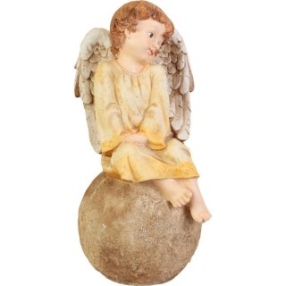 FIGURKA ANIOŁ CELESTE, KREMOWY, NA KULI, 47 CM, OGRODOWA, POLIREZYN, DOM