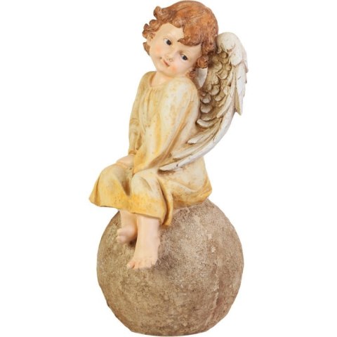 FIGURKA ANIOŁ CELESTE, KREMOWY, NA KULI, 47 CM, OGRODOWA, POLIREZYN, DOM