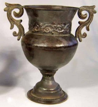 AMFORA BELLATRIX, METALOPLASTYKA, BRĄZOWA, DEKORACYJNA, KUTA, 32X28 CM