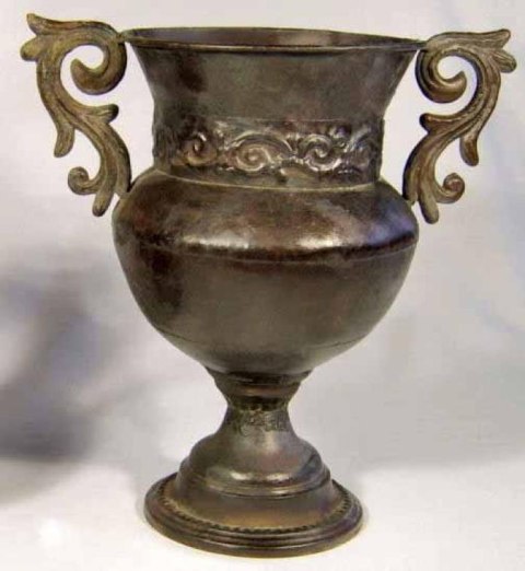 AMFORA BELLATRIX, METALOPLASTYKA, BRĄZOWA, DEKORACYJNA, KUTA, 32X28 CM