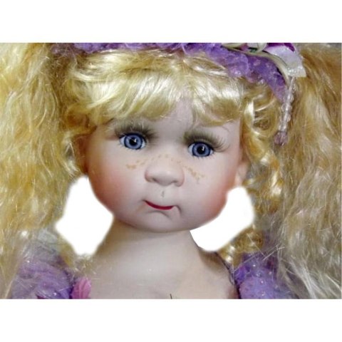 LALKA ELF SIEDZĄCA LAVANDA, Z MISIEM, WRZOSOWA, CERAMICZNA, 40 CM, PREZENT