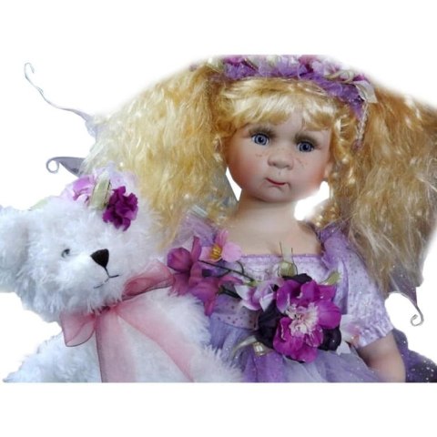LALKA ELF SIEDZĄCA LAVANDA, Z MISIEM, WRZOSOWA, CERAMICZNA, 40 CM, PREZENT